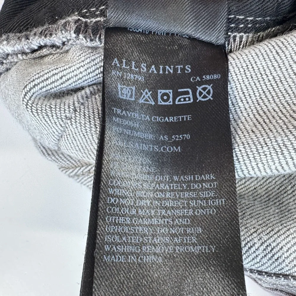 ALL SAINTS Jeans Denim Travolta Cigarette Button Fly Slim Skinny Mens 30x31 Gray